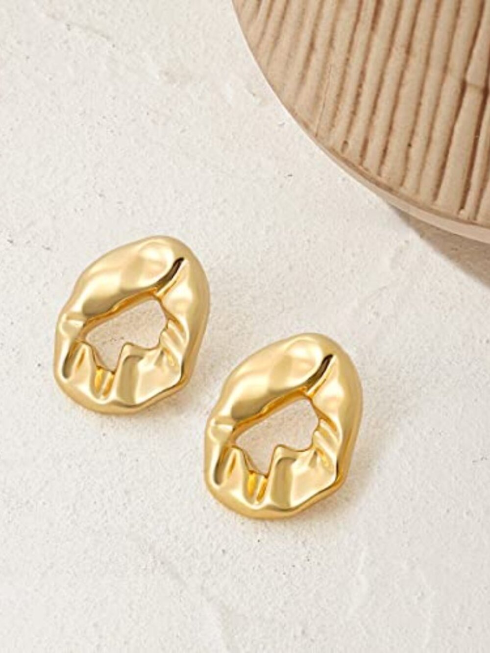 Gold Drop Ears Geometric Hoop Ears for Women Statement textured Dangle Ears